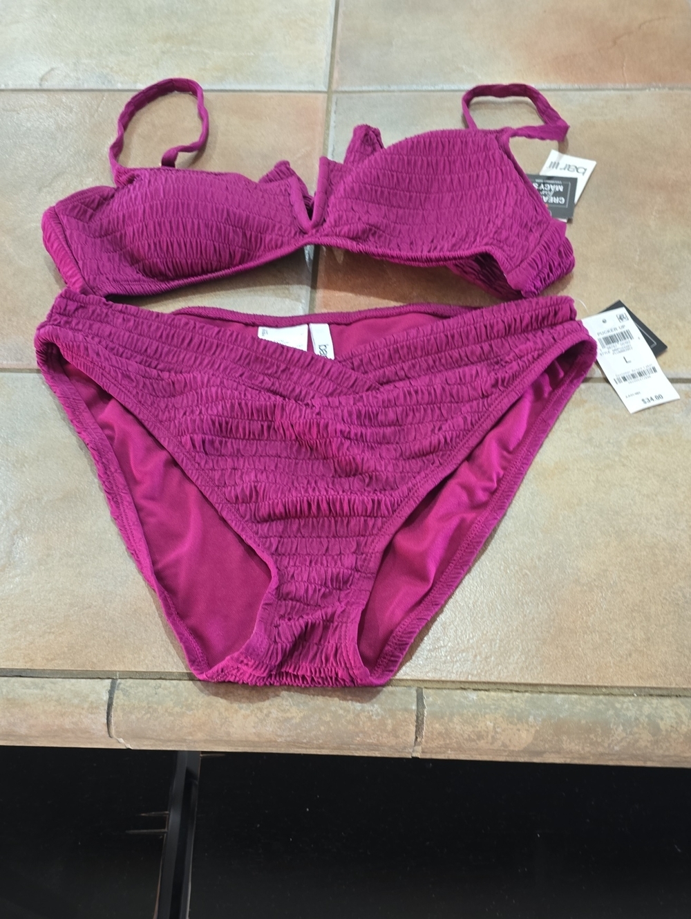 Smocked Magenta Bikini Set Sz Lg Nwt